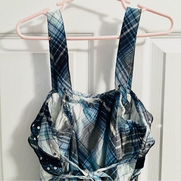 Justice Sequin Ruffle Blue Plaid Tank Top Silver Theead Trim Girls 12 - Picture 7 of 9